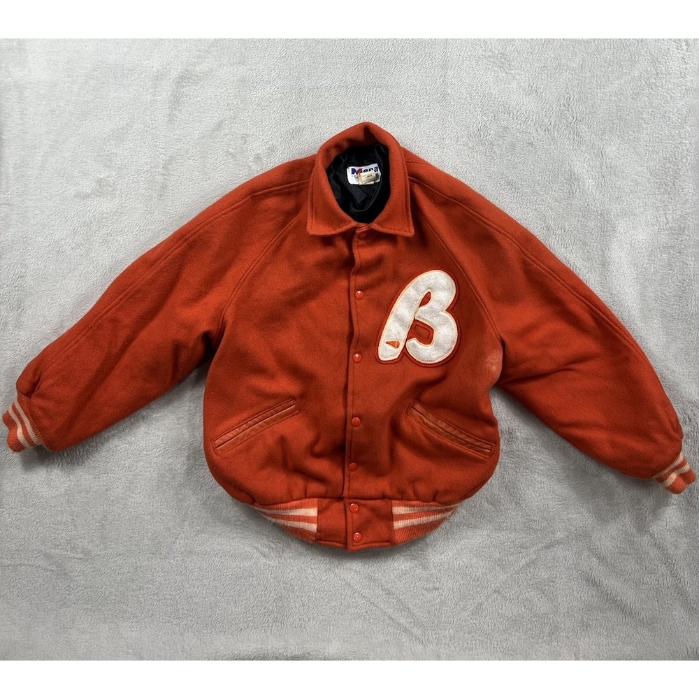 VTG Meca Sportswear Varsity Letterman Jacket Orange Wool Mens Large Made in USA
